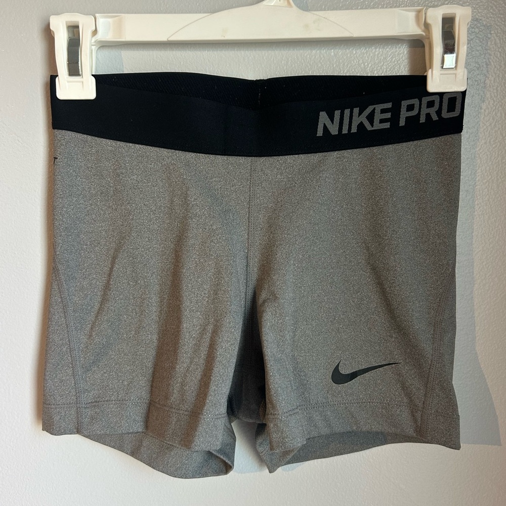 Nike Pro Gray Athletic Bike Shorts with Black Waistband